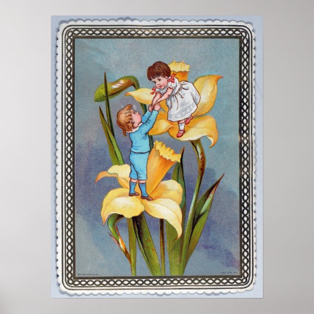 Vintage Daffodils Flowers Valentines Day Poster (Front)