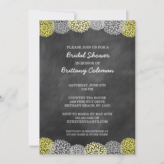 Vintage Dahlia Chalkboard Bridal Shower invites (Front)
