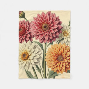 Vintage Dahlia on Weathered Paper Fleece Blanket