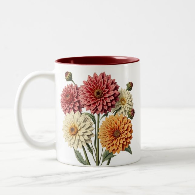 Vintage dahlia Two-Tone coffee mug (Left)