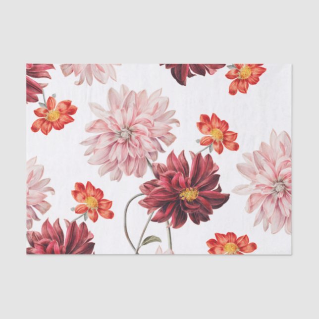 Vintage Dahlias botanical tissue paper (Front)