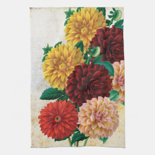 Vintage Dahlias Tea Towel