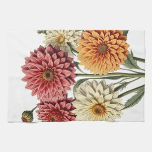 Vintage Dahlias Tea Towel