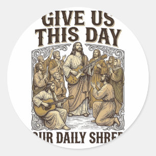 Vintage Daily Shred Religious Guitar Vector Classic Round Sticker