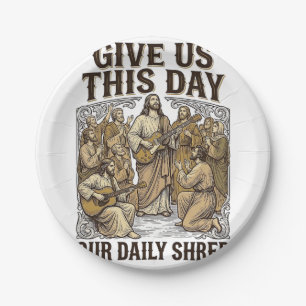 Vintage Daily Shred Religious Guitar Vector Paper Plate