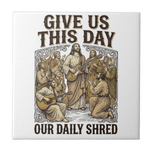 Vintage Daily Shred Religious Guitar Vector Tile