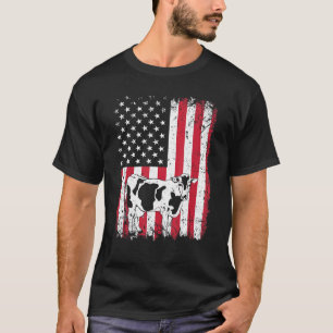 Vintage Dairy Cow American Flag Animals Zookeeper T-Shirt
