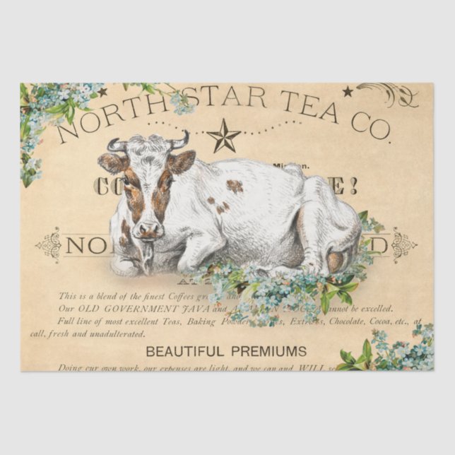 Vintage Dairy Cow Decoupage Tissue Paper (Front)