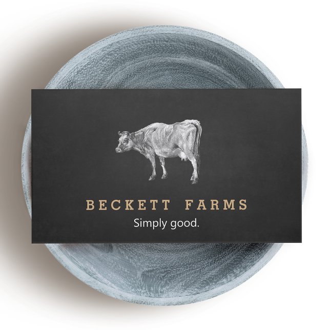 Vintage Dairy Cow Logo Rustic Country Chalkboard Business Card (Creator Uploaded)