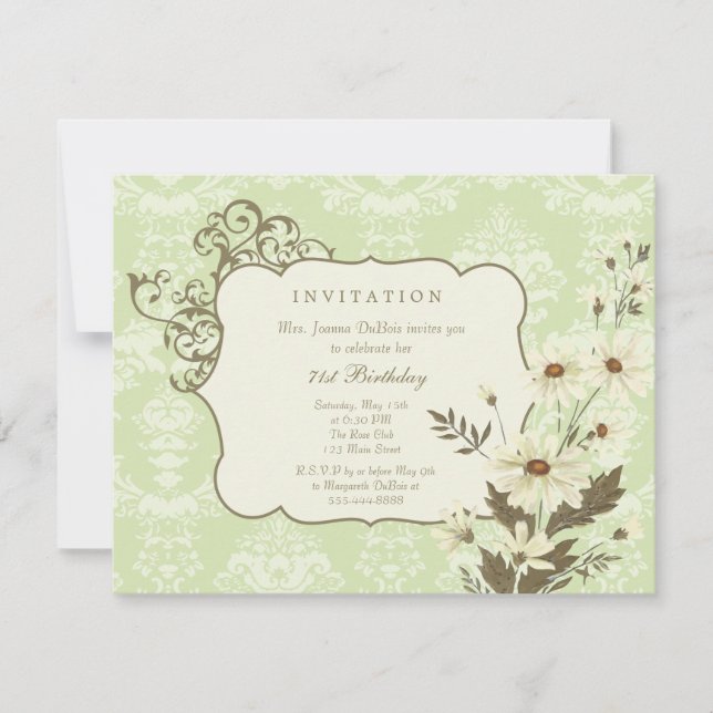 Vintage Daisies 70th-79th Elegant Birthday Party Invitation (Front)