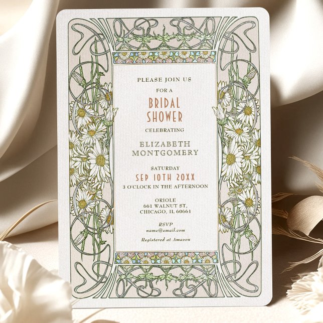 Vintage Daisies Bridal Shower Art Nouveau Invitati Invitation (Creator Uploaded)