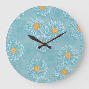 Vintage daisies: floral outline pattern. large clock
