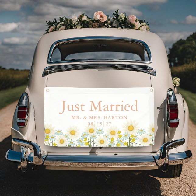 Vintage Daisies Just Married Car Banner (Creator Uploaded)