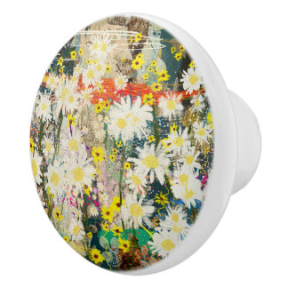 Vintage Daisies - Nature Inspired Floral Art -  Ceramic Knob