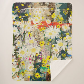 Vintage Daisies - Nature Inspired Floral Art -  Sherpa Blanket
