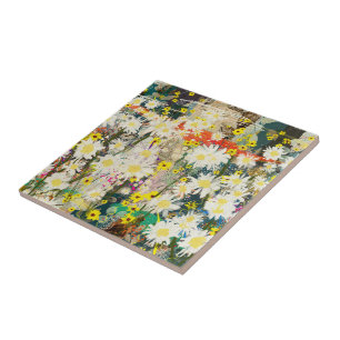 Vintage Daisies - Nature Inspired Floral Art -  Tile