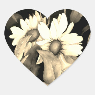 Vintage Daisies Watercolor Heart Stickers