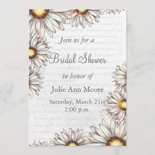 Vintage Daisies & Writing Bridal Shower Invitation