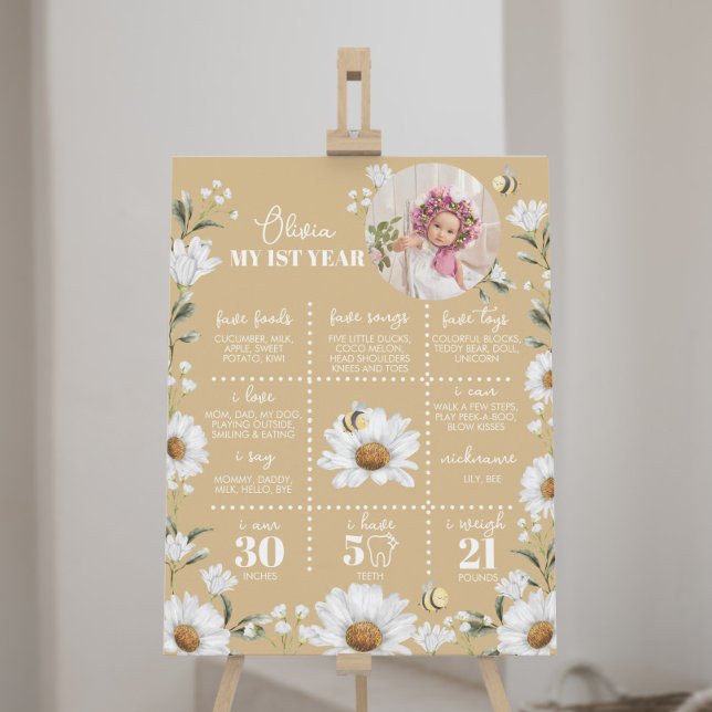 Vintage Daisy Bee 1st Birthday Milestone Sign (Creator Uploaded)