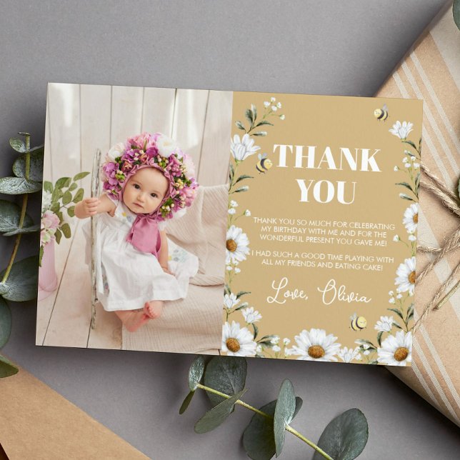 Vintage Daisy Bee Birthday Party Thank You Card (Creator Uploaded)