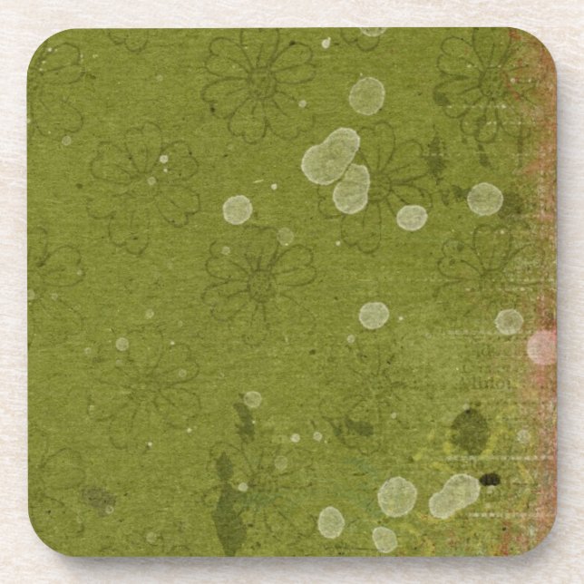 Vintage Daisy Floral Green Wallpaper Coaster (Front)