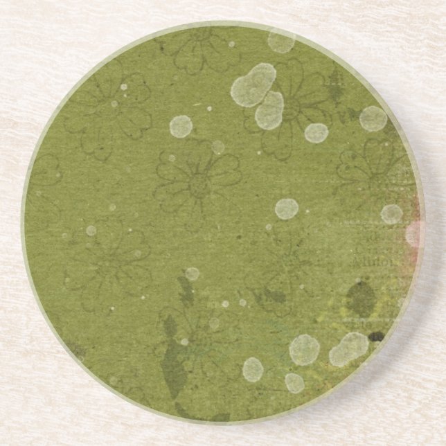 Vintage Daisy Floral Green Wallpaper Coaster (Front)