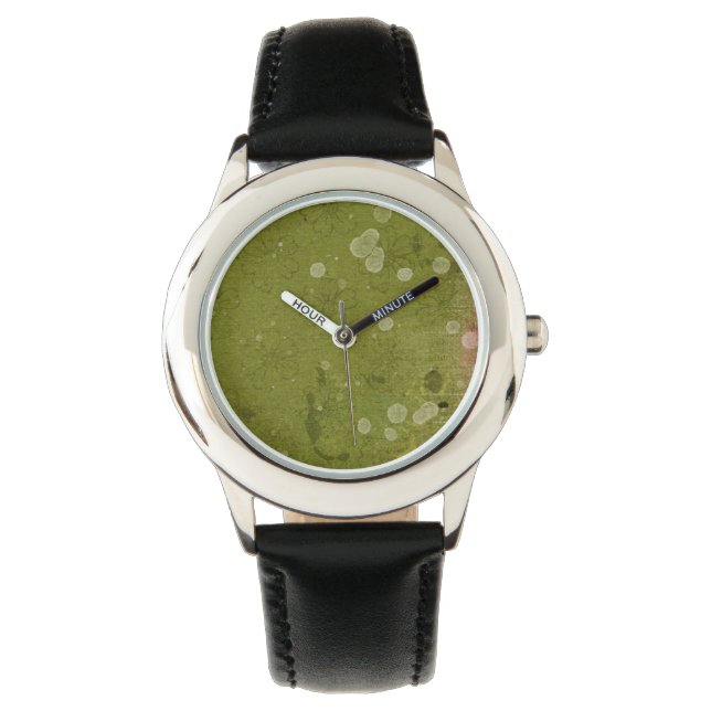 Vintage Daisy Floral Green Wallpaper Watch (Front)