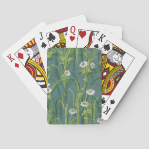 Vintage Daisy Floral on Teal Grey Pin-stripes Playing Cards