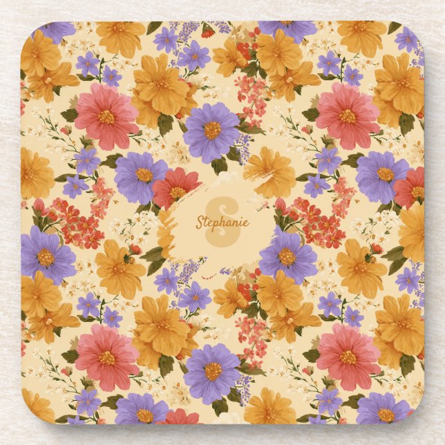 Vintage Daisy Floral Pattern (2) Coaster (Front)