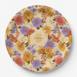 Vintage Daisy Floral Pattern (2) Paper Plate