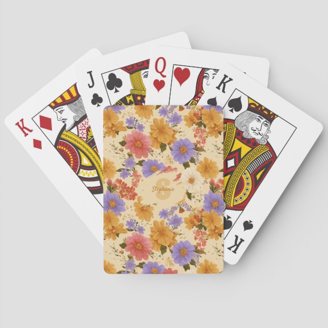 Vintage Daisy Floral Pattern (2) Playing Cards (Back)
