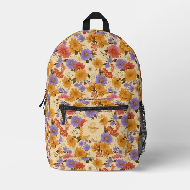 Vintage Daisy Floral Pattern (2) Printed Backpack (Front)