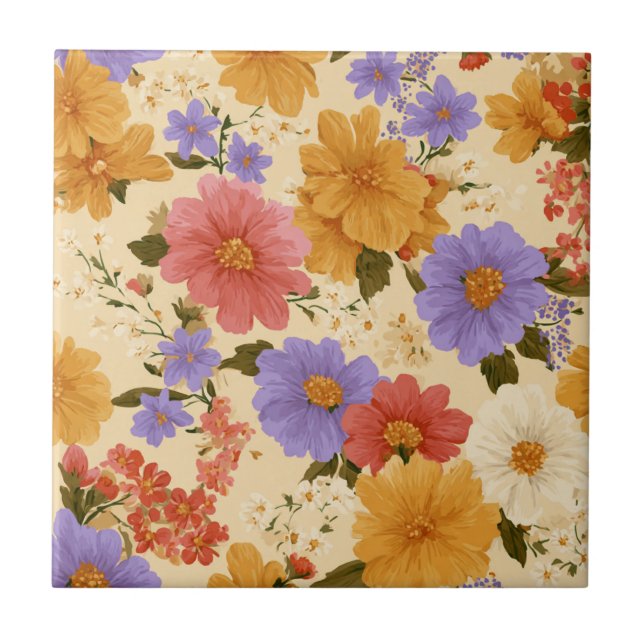 Vintage Daisy Floral Pattern (2) Tile (Front)