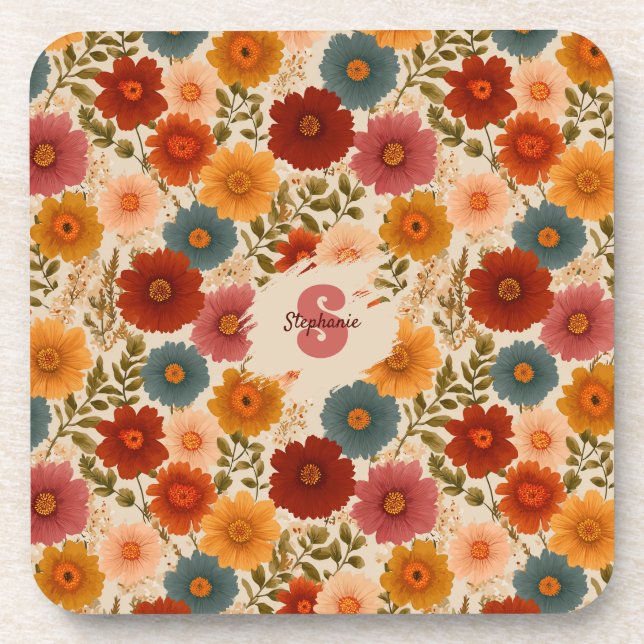 Vintage Daisy Floral Pattern Coaster (Front)