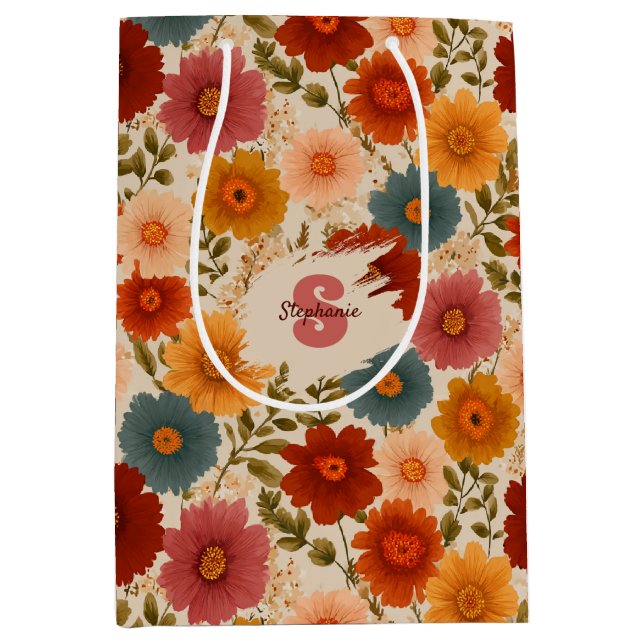Vintage Daisy Floral Pattern Medium Gift Bag (Front)