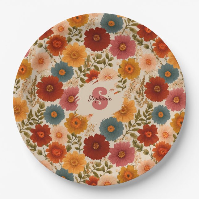 Vintage Daisy Floral Pattern Paper Plate (Front)