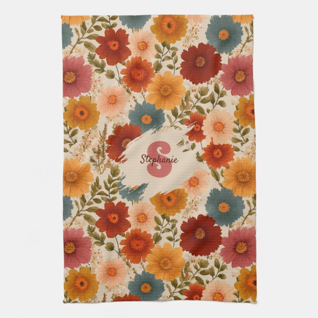 Vintage Daisy Floral Pattern Tea Towel (Vertical)