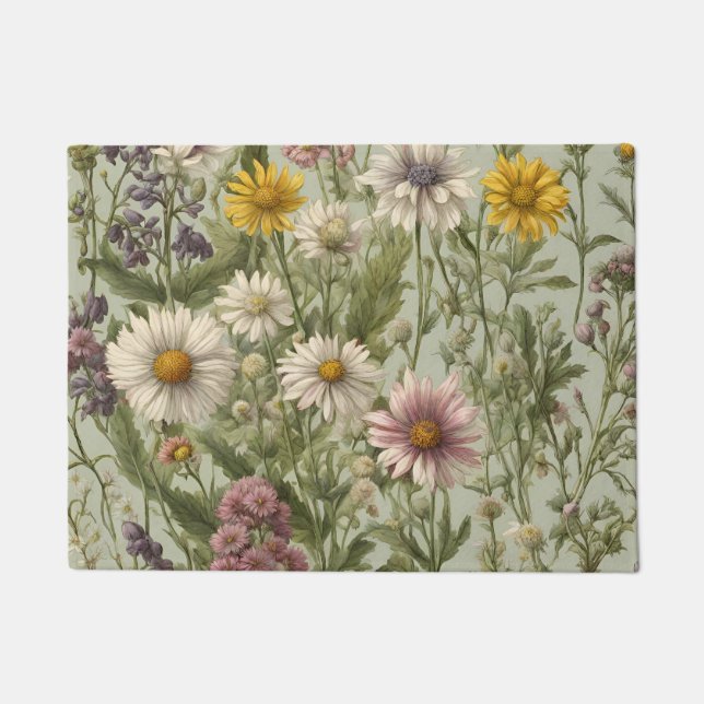 Vintage Daisy Flowers and Wildflowers Doormat (Front)