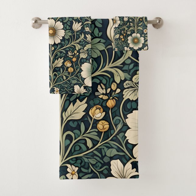 Vintage Daisy Garden Pattern Bath Towel Set (Insitu)