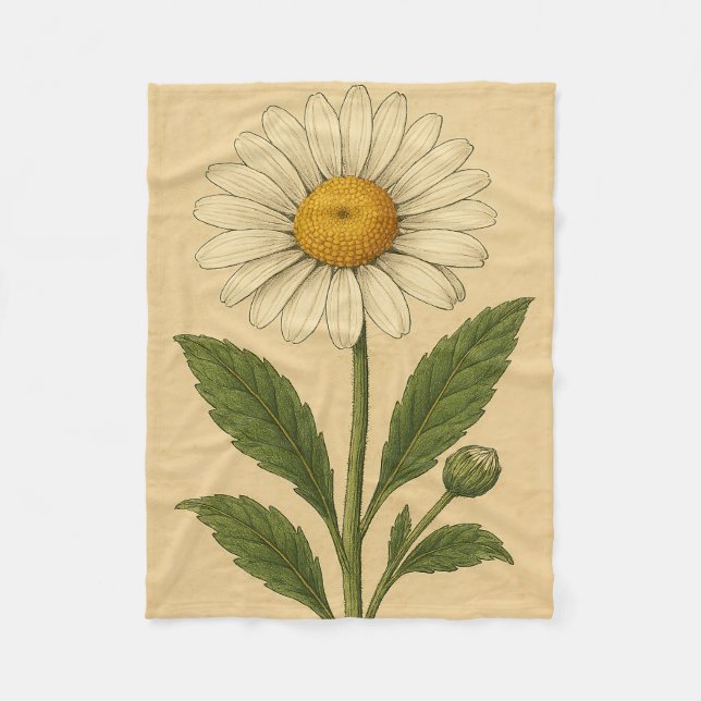Vintage Daisy on Weathered Paper Fleece Blanket (Front)