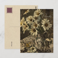 Vintage Daisy WildFlower Pattern Old Sepia Photo