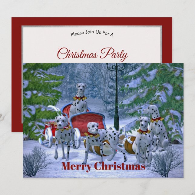 Vintage Dalmatian Sleigh Snow Christmas Invitation (Front/Back)