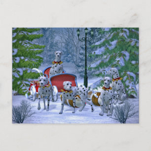 Vintage Dalmatian Sleigh Snow Christmas Postcard