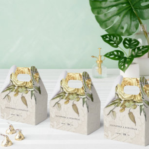 Vintage Damask and Boho Yellow Flowers Wedding Favour Box