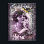 Vintage damask art deco gatsby Flapper Girl Postcard<br><div class="desc">Vintage damask art deco gatsby Flapper Girl home accessories. Paris bridal shower invitations. Trendy parisian fashion accessories.</div>