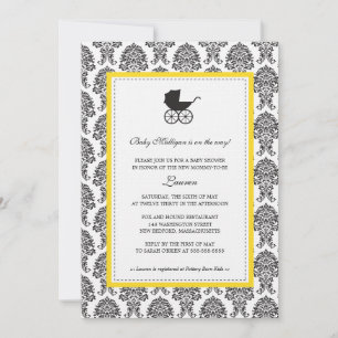 Vintage Damask Baby Carriage Baby Shower Invitation