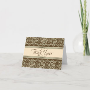 Vintage Damask Baroque Lace Thank You Card: peach Card