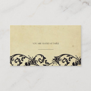 Vintage Damask Black Swirl Wedding Placecards