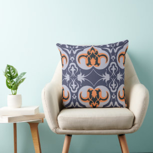 Vintage Damask - Blue Orange Elegant Pattern Cushion