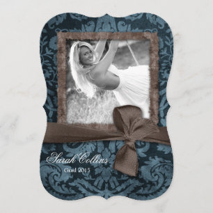 Vintage Damask Bow Grad Photo Card